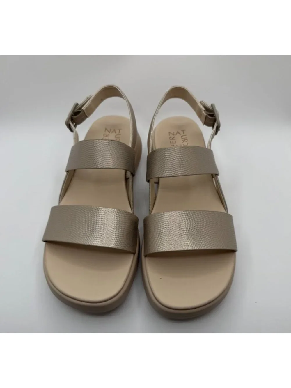 Naturalizer Coast Wedge Sandals Women Size 9W Metallic Mauve Strappy Shoes-NWOT